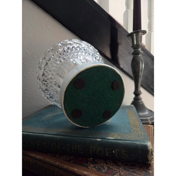 Vintage Cut Crystal Bowl on Marble Pedestal Base with Brass Grapevine Trim 5" - Picture 7 of 7